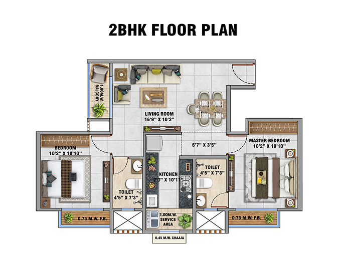 Gami Down Town Vashi Vashi Floor Plan - 3 BHK Type A