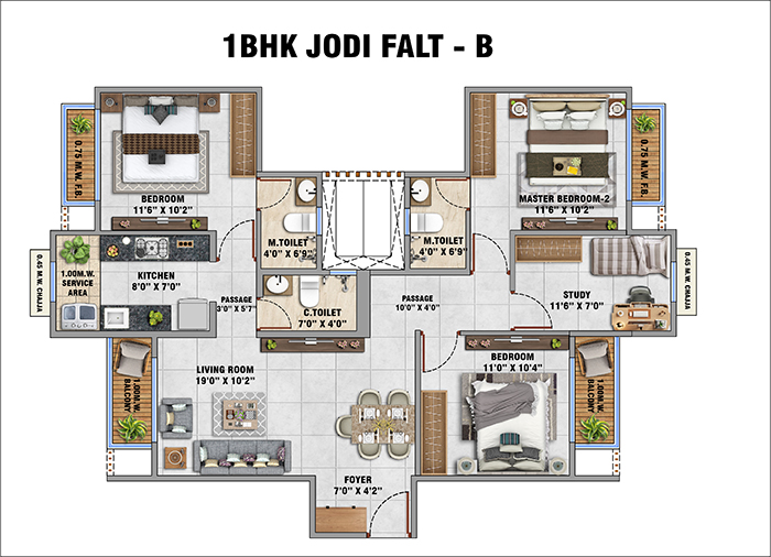 Gami Down Town Vashi Vashi Floor Plan - 4 BHK Type A