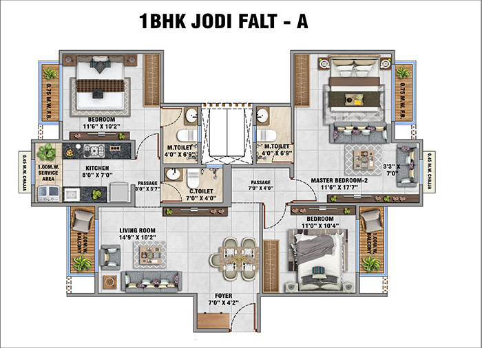 Gami Down Town Vashi Vashi Floor Plan - 4 BHK Type B